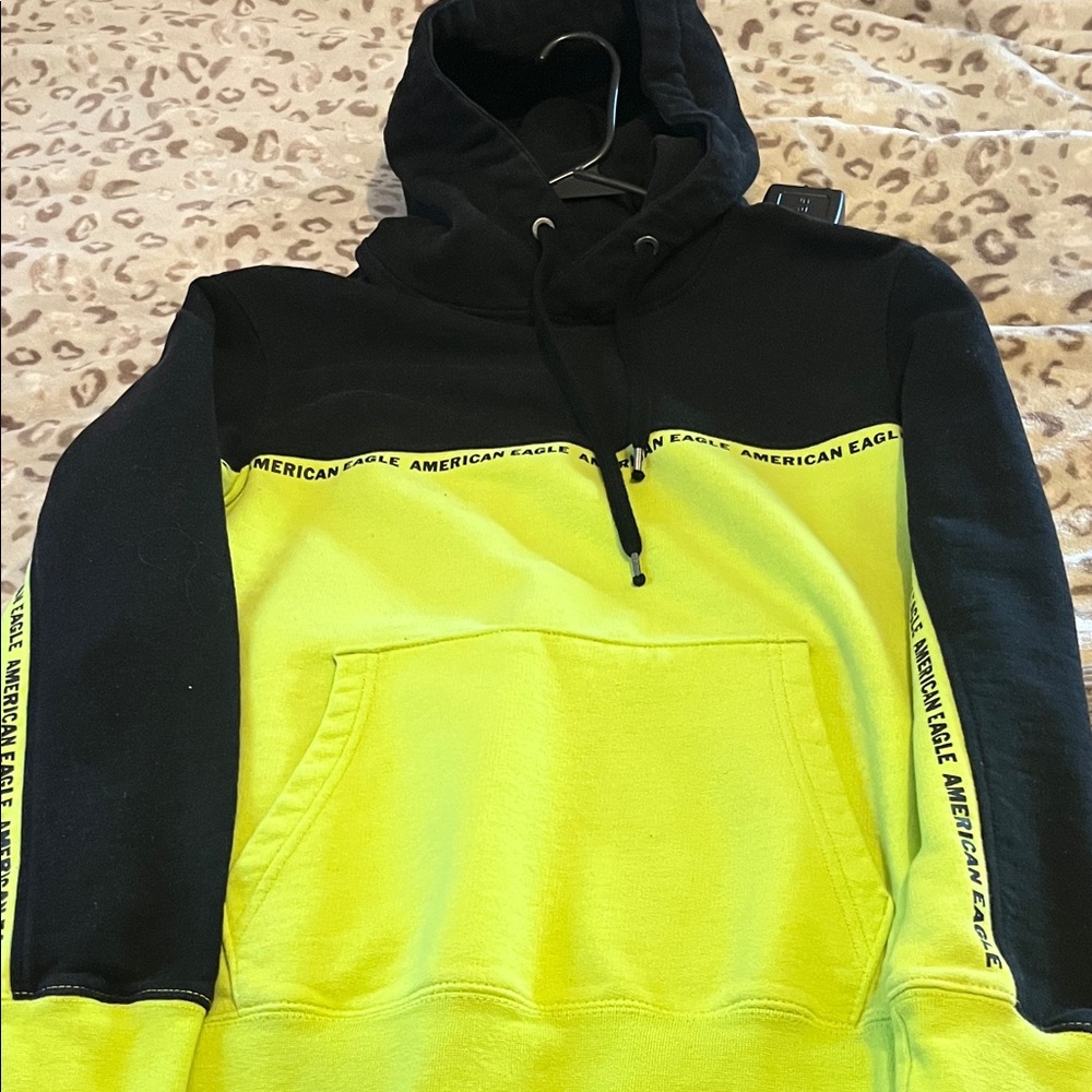 American Eagle Black Pullover Hoodie with Branded Neck Label